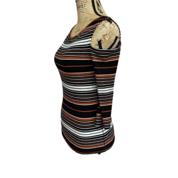 Free People Striped Ribbed Cold Shoulder Top - Picture 7 of 13